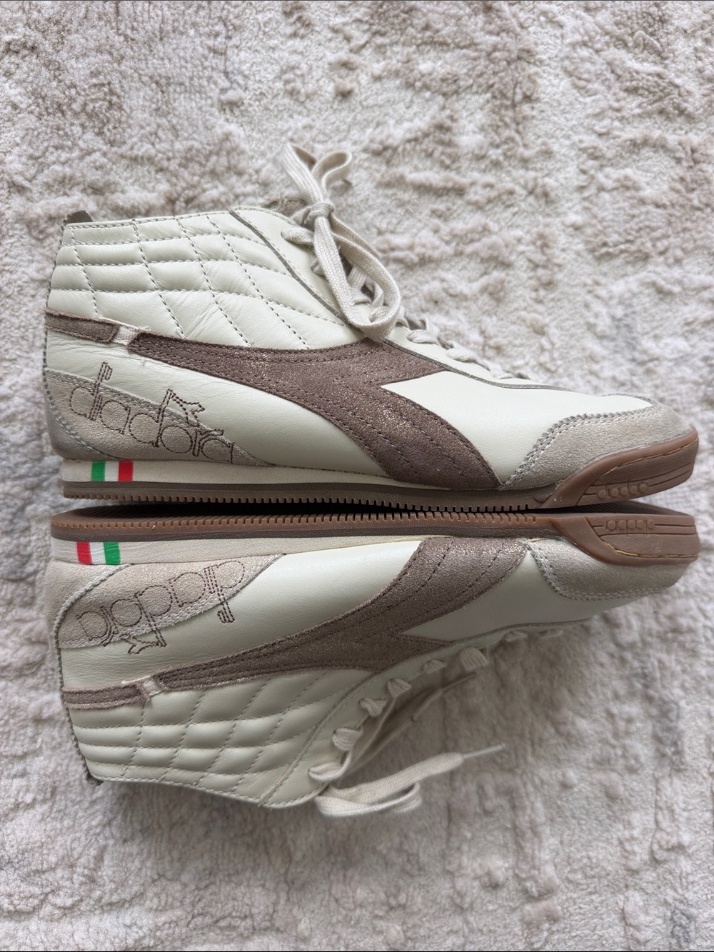 Diadora Cream and Light Brown High-Top Sneakers - Picture 4 of 7